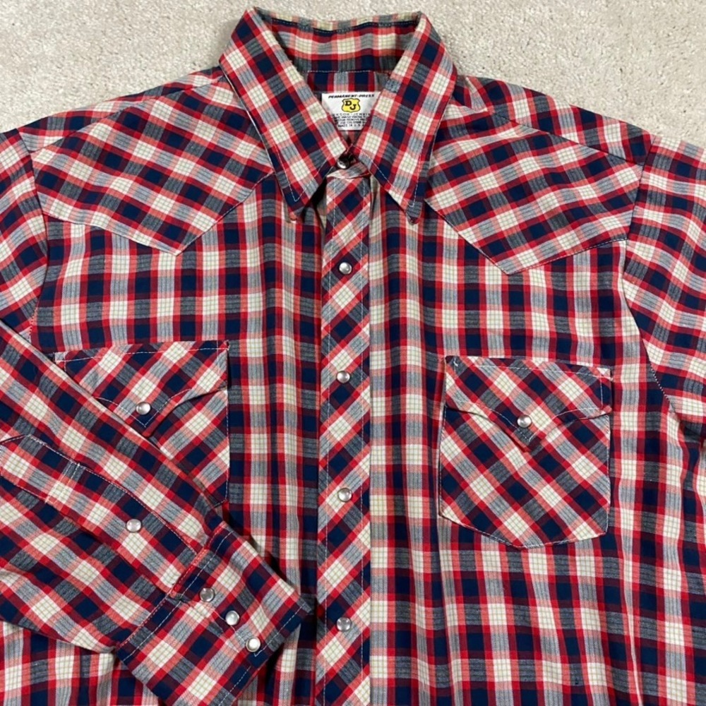 VTG Dickson-Jenkins Shirt Mens XL Plaid Western Pearl Snap Red Blue USA Cowboy